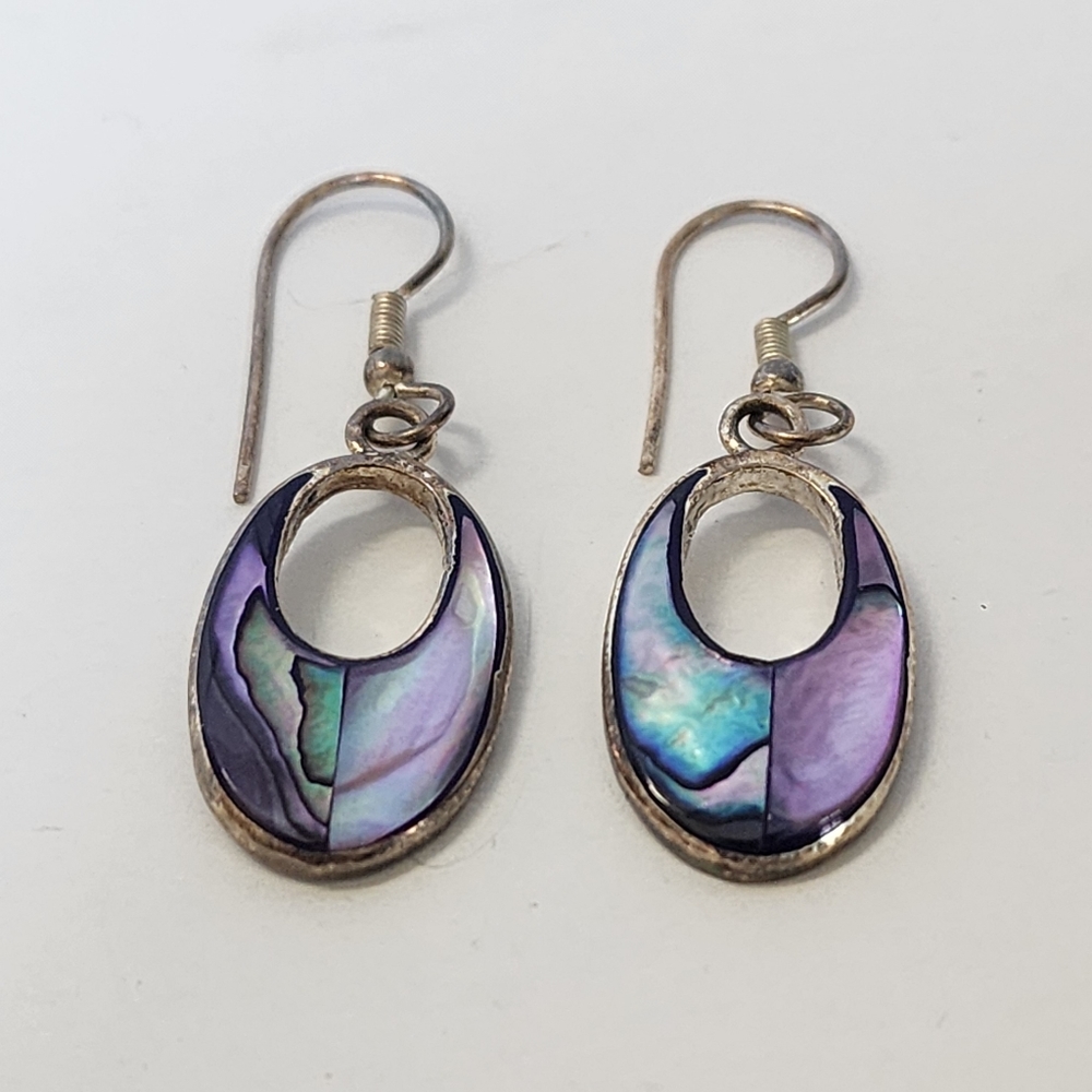 Sterling silver abalone earrings purple and blue oval dangle earrings NWT